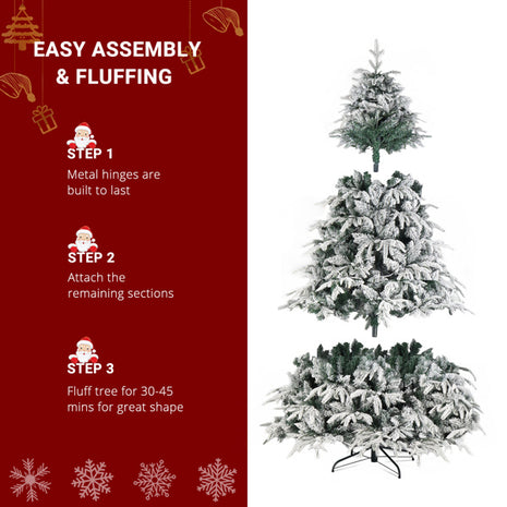 7ft Flocked Pre Lit Christmas Tree - Plush, 450 Lights, Warm Color 8 Mode, 1687 Branches