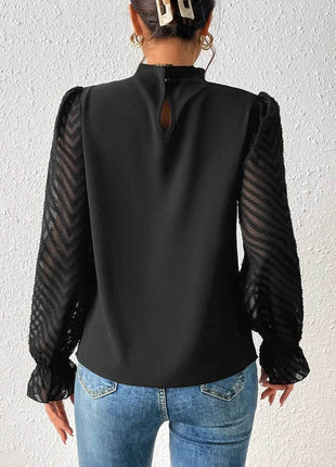 Mock Neck Flounce Sleeve Blouse - MimiStylez