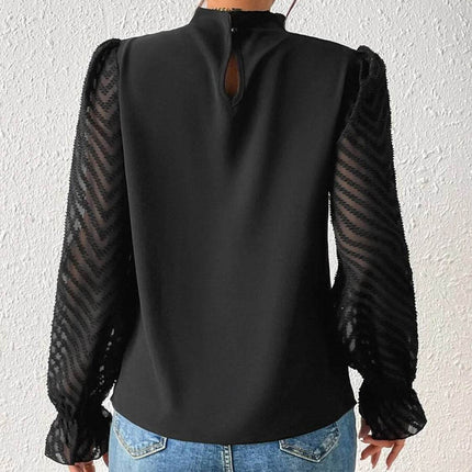 Mock Neck Flounce Sleeve Blouse - MimiStylez