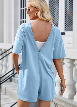 Backless Round Neck Half Sleeve Romper - MimiStylez