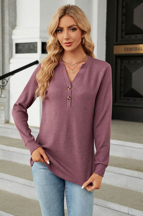 V-Neck Long Sleeve Blouse - MimiStylez