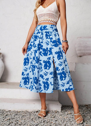 Slit Printed Midi Skirt - MimiStylez