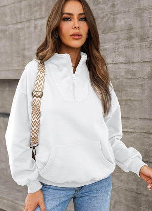Quarter Zip Dropped Shoulder Sweatshirt - MimiStylez