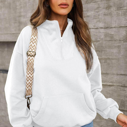 Quarter Zip Dropped Shoulder Sweatshirt - MimiStylez