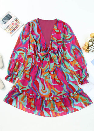 Printed Flounce Sleeve Mini Dress - MimiStylez