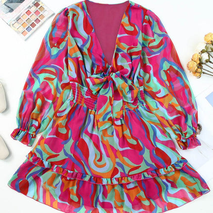 Printed Flounce Sleeve Mini Dress - MimiStylez