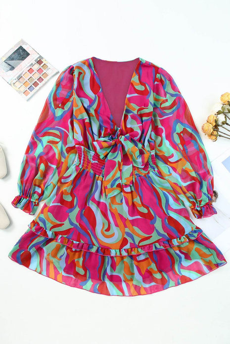 Printed Flounce Sleeve Mini Dress - MimiStylez