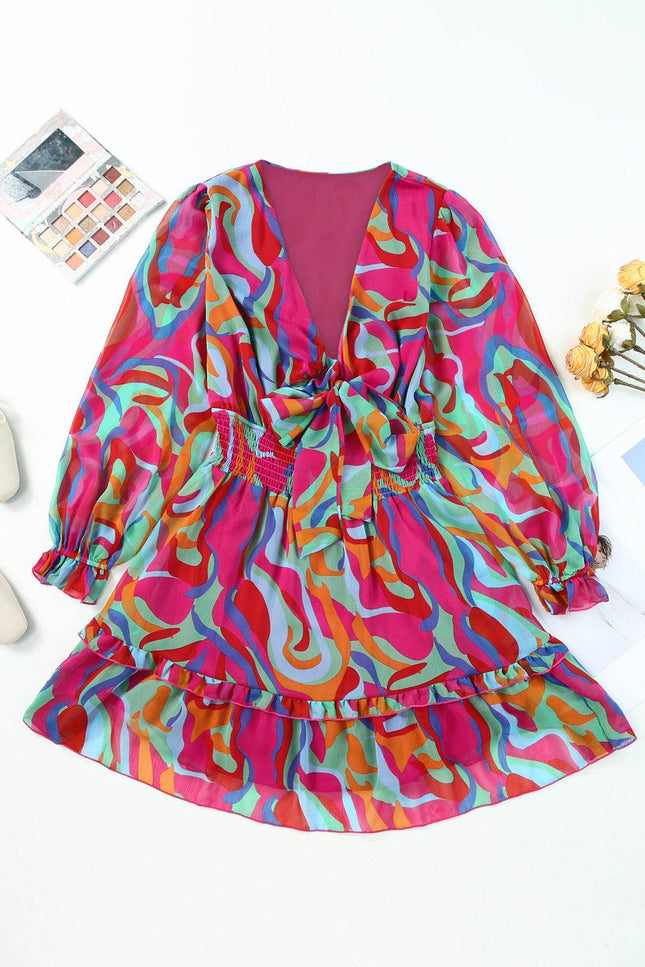 Printed Flounce Sleeve Mini Dress - MimiStylez