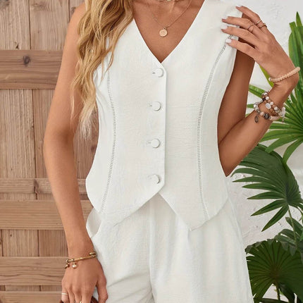Button Up Vest and Shorts Set - MimiStylez