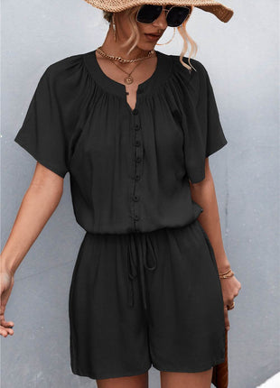 Buttoned Gather Detail Romper - MimiStylez