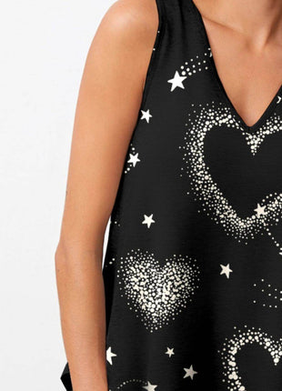 Heart Printed V-Neck Tank - MimiStylez