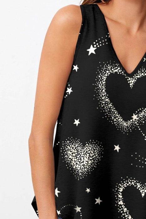 Heart Printed V-Neck Tank - MimiStylez
