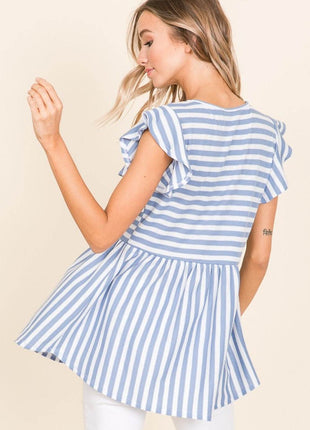 BOMBOM Striped Round Neck Blouse - MimiStylez