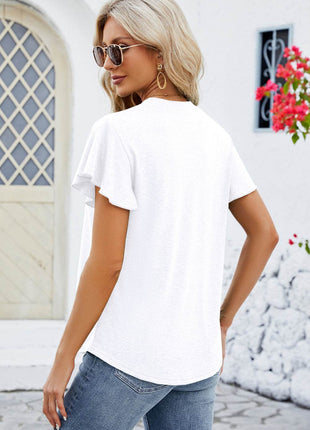 V-Neck Flutter Sleeve T-Shirt - MimiStylez