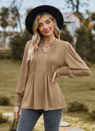 Notched Neck Flounce Sleeve Blouse - MimiStylez
