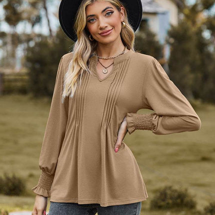 Notched Neck Flounce Sleeve Blouse - MimiStylez