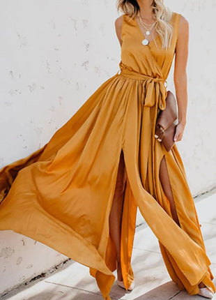 Surplice Tie Waist Maxi Dress - MimiStylez