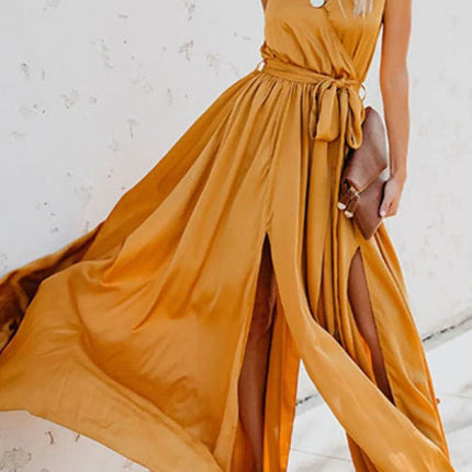 Surplice Tie Waist Maxi Dress - MimiStylez