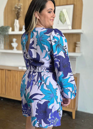 Double Take Full Size Floral Long Sleeve Romper with Pockets - MimiStylez
