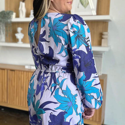 Double Take Full Size Floral Long Sleeve Romper with Pockets - MimiStylez