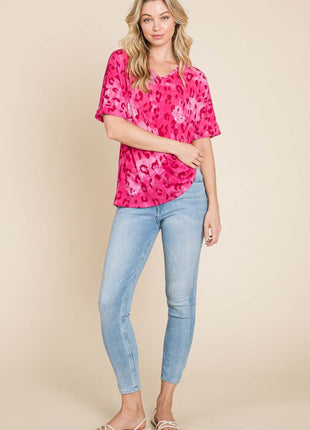 BOMBOM Leopard V-Neck Short Sleeve T-Shirt - MimiStylez