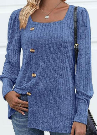 Decorative Button Square Neck Top - MimiStylez