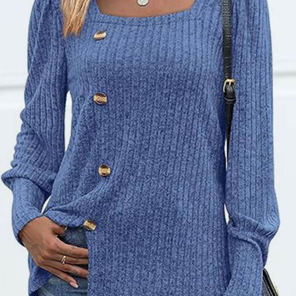 Decorative Button Square Neck Top - MimiStylez