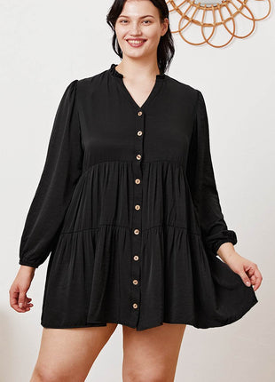 Ruffled Button Up Long Sleeve Tiered Shirt - MimiStylez