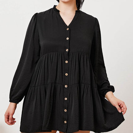 Ruffled Button Up Long Sleeve Tiered Shirt - MimiStylez
