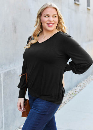 Basic Bae Full Size V-Neck Lantern Sleeve Blouse - MimiStylez