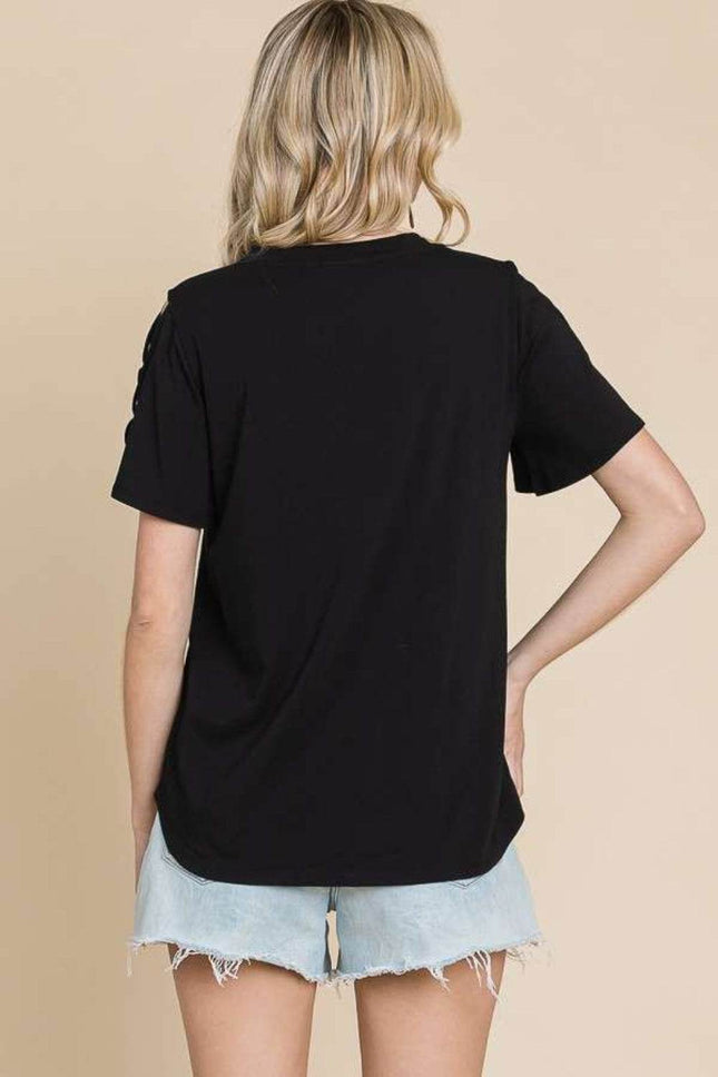 Culture Code Round Neck Crisscross Short Sleeve T-Shirt - MimiStylez