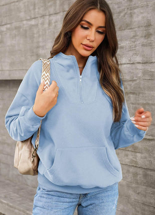 Quarter Zip Dropped Shoulder Sweatshirt - MimiStylez