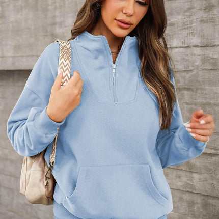 Quarter Zip Dropped Shoulder Sweatshirt - MimiStylez