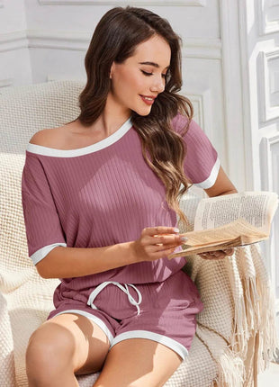 Ribbed Short Sleeve Top and Shorts Set - MimiStylez