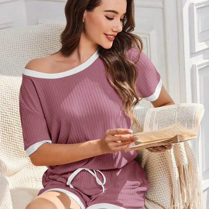 Ribbed Short Sleeve Top and Shorts Set - MimiStylez