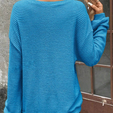 Plus Size Relaxed Fit Waffle Knit Round Neck T-Shirt - MimiStylez