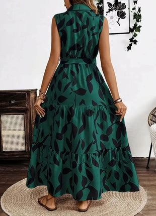Printed Tie Waist Sleeveless Maxi Dress - MimiStylez