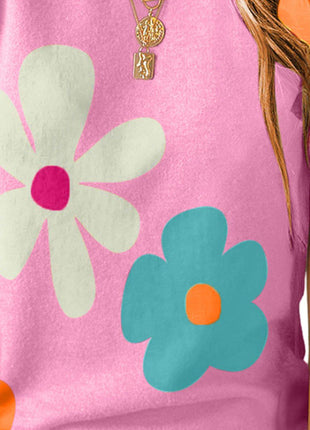 Flower Round Neck Short Sleeve Blouse - MimiStylez