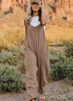 Double Take Full Size V-Neck Sleeveless Jumpsuit with Pockets - MimiStylez