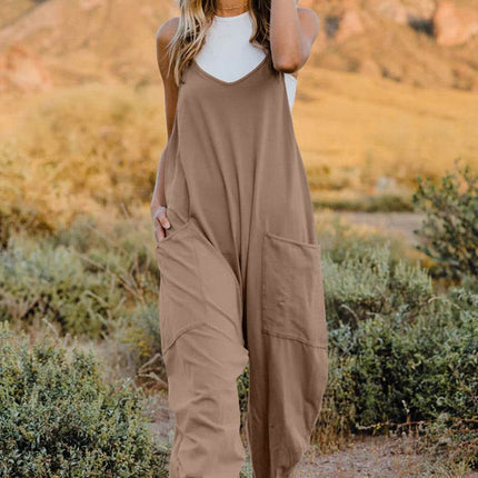 Double Take Full Size V-Neck Sleeveless Jumpsuit with Pockets - MimiStylez