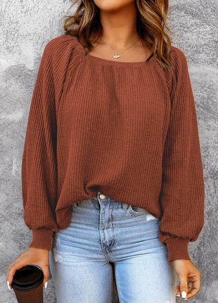 Square Neck Waffle-Knit Top - MimiStylez
