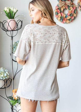 Heimish Full Size Lace Front Pocket Drop Shoulder Top - MimiStylez