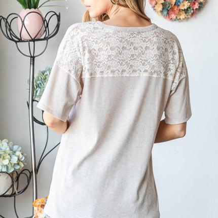 Heimish Full Size Lace Front Pocket Drop Shoulder Top - MimiStylez