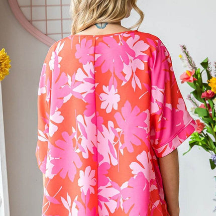 First Love Slit Printed Round Neck Half Sleeve Blouse - MimiStylez