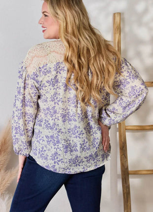 Hailey & Co Full Size Lace Detail Printed Blouse - MimiStylez
