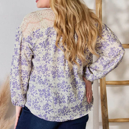 Hailey & Co Full Size Lace Detail Printed Blouse - MimiStylez
