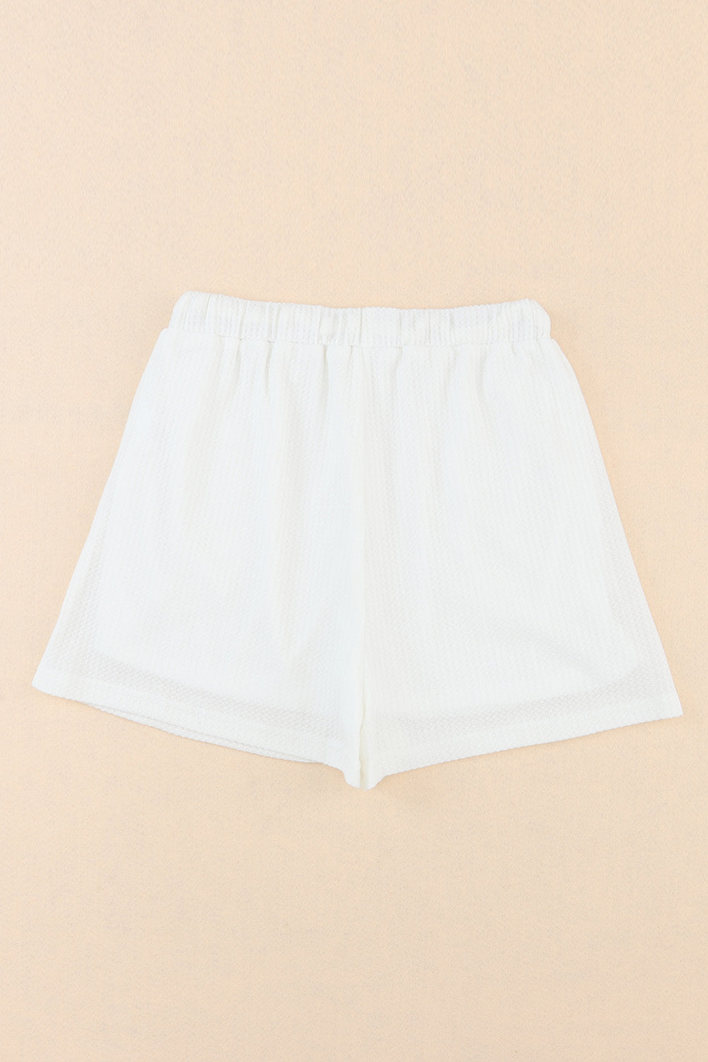 White Waffle Knit Lace-up High Waist Wide Leg Casual Shorts