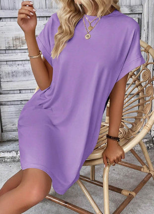 Round Neck Short Sleeve Mini Dress - MimiStylez
