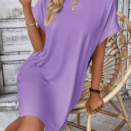 Round Neck Short Sleeve Mini Dress - MimiStylez
