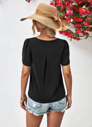 Cutout Round Neck Petal Sleeve Blouse - MimiStylez